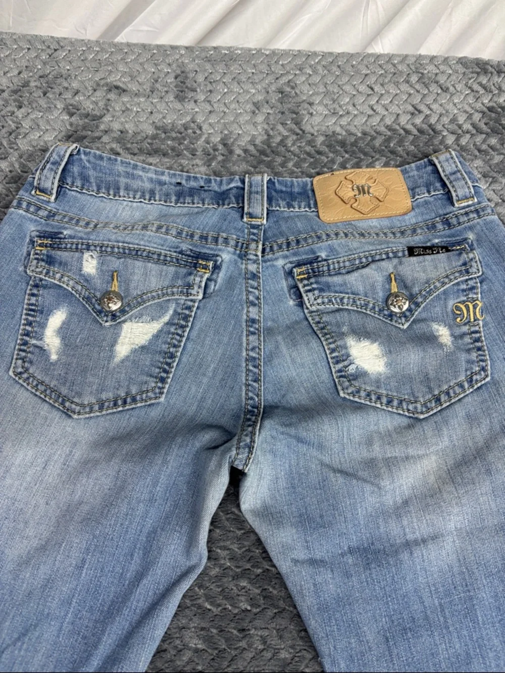 Miss Me Women's Distressed Light Blue Flare Jeans - Picture 7 of 8